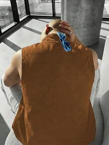 男士简约复古水洗半拉链背心，夏季款 - 摩卡棕 - 查看 2