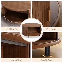 ONBRILL Walnut Round Coffee Table With Storage, 31.5" Coffee Table With 360° Sliding Tambour Door, Fluted Wood Accent Coffee Table With Adjustable Footpads, Mid Century Modern Round Center Table For Living Room - màu nâu - Xem 5