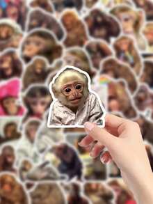 55张趣味猴子表情贴纸套装，滑稽猴子设计，涂鸦表情贴纸，防水易贴，适用于吉他、行李箱、手机壳、笔记本电脑等，精美礼品，全覆盖可移除贴纸 - 混色 - 查看 1