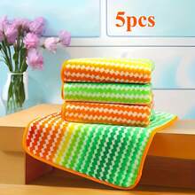 5-Piece/10 Pack Soft Rainbow Ultra-Fine Fiber Cleaning Cloth, Absorbent And Non Greasy Kitchen Dishwashing Cloth, No Shedding, Suitable For Household Cleaning, Suitable For Kitchens, Bathrooms, And Cars - Rainbow Edging - View 3
