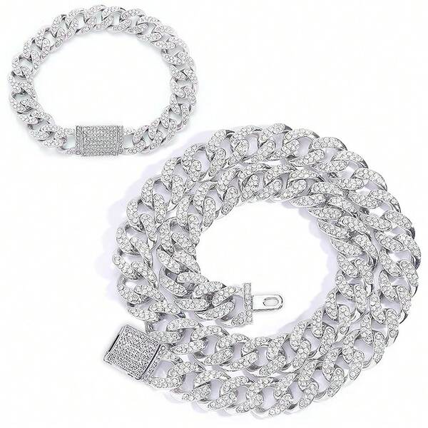 Solid Miami Cuban Link Chain Gold/Silver Necklace (16, 18, 20, 22, 24, 30 Inches Length); Hip Hop Bracelet (8\ Length) For Men & Women; Perfect Iced Out Bling Jewelry Gift