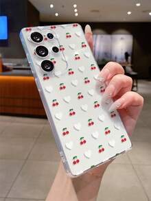 1pc Fashion Cute Full-Screen White Heart & Cherry Pattern Soft TPU Protective Case, Anti-Fall Anti-Scratch Anti-Fingerprint, Camera Lens Protection Suitable For Samsung, Nothing, Pixel, - Multicolor - View 1