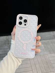 1pc White Polka Dot Pattern Acrylic Pink Magnetic Phone Case, Anti-Yellowing Large Camera Hole, TPU Soft Edge Hard Shell, Suitable For IPhone 17 Air/16 Pro Max/16 Pro/16 Plus/16/15/14/13/12/11/XSM/XS/XR/7/8 - Pink - View 5