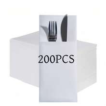 （50/100片装）亚麻质感一次性餐巾套装，婚礼餐具袋，圣诞节餐具袋，派对餐具袋，餐厅级一次性餐具袋，优雅桌面装饰，适用于帐篷、露台、婚礼、酒店、餐厅、酒吧、派对和特殊场合 | 精致桌面装饰，餐具收纳袋，餐巾收纳袋，斋月和开斋节礼物，礼品，家居装饰，厨房用品，厨房用具，礼品和纪念品 - 珍珠白 - 查看 16