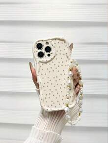 Cream Textured Dotted Painted Bracelet Strap Shockproof Phone Case Compatible With IPhone 14, 14 Pro, 14 Pro Max, 13, 13 Pro, 13 Pro Max, 11, 11 Pro Max, 12, 12 Pro, 12 Pro Max, XR, XS, 15, 15 Pro, 15 Pro Max, 16, 16 Pro, 16 Pro Max, 17, 17 Pro, 17 Air, 17 Pro Max, Series - Multicolor - View 4