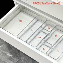 7pcs/6pcs/1pc Drawer Divider Storage Box, Makeup Organizer Box With Built-In Grid, Jewelry And Cosmetics Storage Box, Hair Accessories Storage Box, Made Of Transparent PET Plastic, Multi-Functional Compartment Box For Storing Combs, Mirrors, Tweezers And Other Tools, Available In Multiple Sizes, Suitable For Home Drawers, Bedroom, Dorm, Bathroom, Office Desk - Transparent - View 13