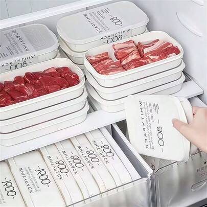 8个白色带盖食品储物盒，PP材质密封盒，适用于水果、蔬菜、肉类、牛排等，厨房冰箱食品收纳整理，350毫升可重复使用，家庭食品收纳必备品