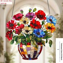 Captor de soare acrilic 2D, plat, colorat, cu flori de decor pentru fereastră, 20 cm x 20 cm, potrivit pentru casă și grădină, cadou ideal pentru pasionații de flori, nu necesită alimentare, se potrivește în sufragerie, birou și spații exterioare - Multicolor - Vizualizare 6