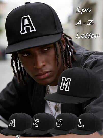 1PC Personalized A-Z Letter Flat Bill Baseball Cap, Classic Adjustable Flat Brim Hat For Men,Classic Snapback Hat,Breathable Hip-Hop Cap,Perfect For Street Fashion, Travel & Everyday Wear