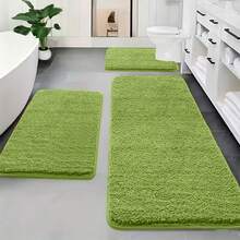 3-Piece Memory Foam Bathroom Rug Set, Ultra Plush Shaggy Bath Mat With Non-Slip Backing, Super Absorbent & Quick-Dry Microfiber Bathroom Floor Mats For Tub, Sink & Toilet, Machine Washable Bath Rugs - Green - 查看 8