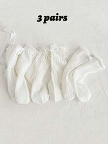 3双春夏女童透气网眼洛丽塔公主袜，纯白色蕾丝蝴蝶结袜 - 彩色 - 查看 10