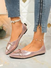 Zapatos de punta elegantes tipo ballet con diseño slip-on para mujer, adecuados para primavera y otoño, tallas grandes - Rosa - Ver 8