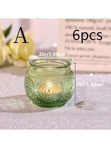 6个3D绿色向日葵玻璃烛台，光滑表面，桌面装饰烛台，复古玻璃烛台，适合家居和婚礼装饰，复古玻璃烛台，派对餐桌中心装饰玻璃烛台 - 彩色 - 查看 14