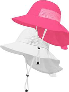 Binomata 2顶幼儿及儿童卡通印花渔夫帽，可调节宽檐沙滩遮阳帽，防紫外线，适合0-6岁儿童 - 彩色 - 查看 14