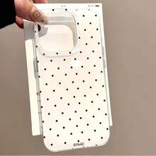 Minimalist Fashionable Black Polka Dot Pattern Phone Case Compatible With IPhone 17 Pro Max, Air 16, 15 Pro, 14 Pro Max, 13, 12, 11, XS, X, XR, 7, 8 Plus, 16e, Cute Shockproof Protective Cover - Small Wave Dots - View 2