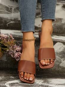 Korean Style Casual Flat Slippers, Open Toe Sandals For Summer, New Arrival Roman Style Flat Sandals For Women, Suitable For Dresses, Beach, Vacation - Brown - View 5