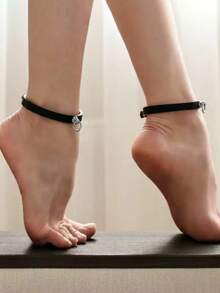 【2026新款】1双时尚金属圈脚链 | PU皮革脚饰 | 服饰配饰 - 黑色 - 查看 9