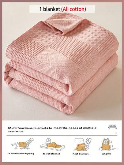1pc Soft & Comfortable New Waffle Gauze Blanket - 100% Pure Cotton, Skin-Friendly, Solid Color, Suitable For Bed, Sofa, Pillow - Perfect For Relaxation And Snuggling