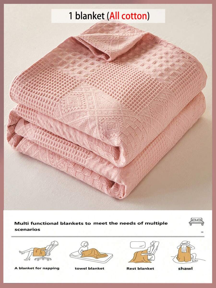 1pc Soft & Comfortable New Waffle Gauze Blanket, Skin-Friendly, Solid Color, Suitable For Bed, Sofa, Pillow - Perfect For Relaxation And Snuggling