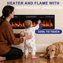 60"Ultra-Thin Silence Linear Electric Fireplace – Recessed & Wall Mounted Fireplace Heater With 12 Adjustable Flame Colors, Remote Control, Log & Crystal Options, 750W/1500W - 60inch - View 2