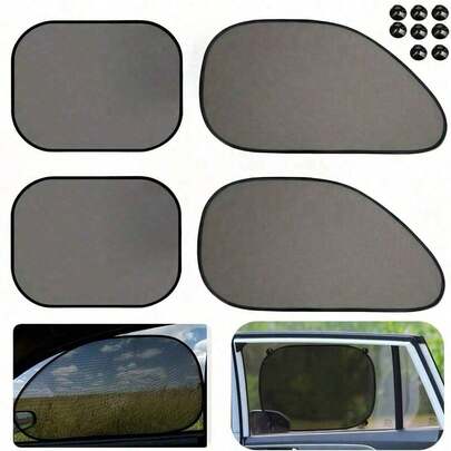 4 Pieces Car Curtain Set Including 4 Side Block Sun Visors And 8 Suction Cups, [Summer Must-Have] Car Sun Shield Accessories Interior Sun Protection And Cooling, Suitable For All Cars