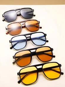 5件套女士方形耳钉时尚眼镜套装，橙色、黑色、黄色 - 5件(多色) - 查看 7