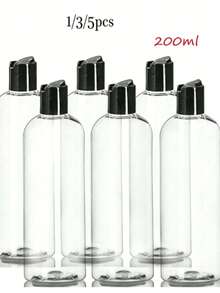 Refillable Transparent Plastic Squeeze Bottle With Black Cap, Reusable Container Suitable For Shampoo And Lotion - Black - View 6