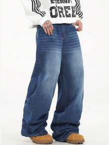 1件 Justice Brother 男士宽松水洗牛仔休闲阔腿牛仔裤（不含腰带/配饰） - 寶藍色 - 查看 6