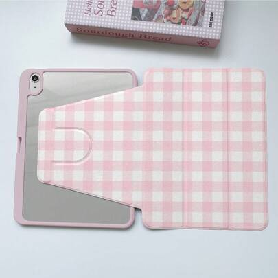 Grid 时尚粉白格子图案保护壳，带亚克力背板，支持睡眠/唤醒功能，防震镜头保护，适用于 10.2 英寸第八代 2020 款/Air 11 英寸 (M2)-2024 款/Pro 11 英寸 (M4)-2024 款/第十代/第十一代 A16/Pro 12.9 英寸/Air 4/5 10.9 英寸/Pro 11 英寸 (2022 款)。