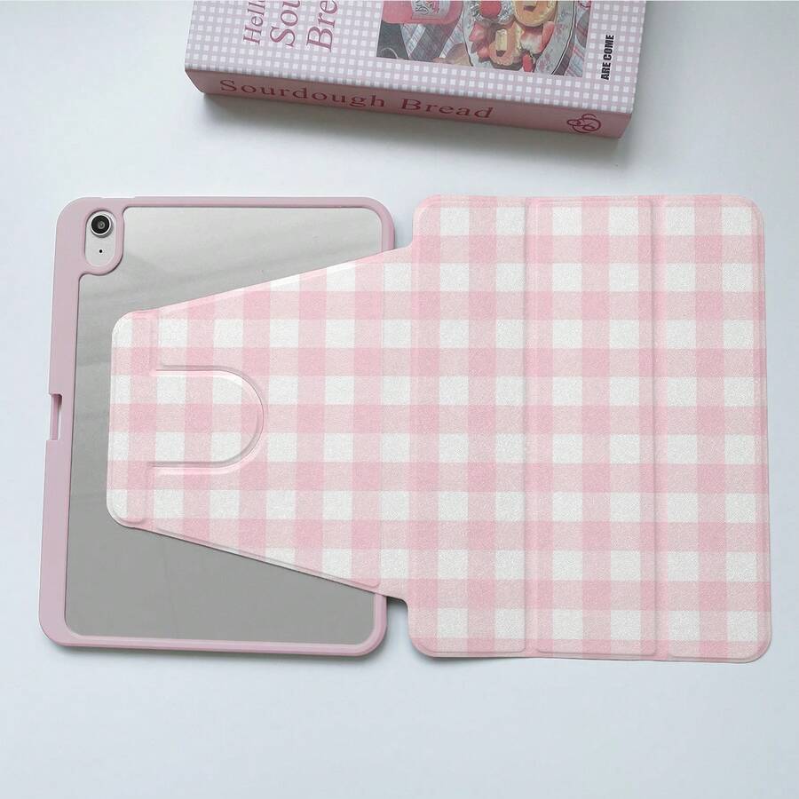 Grid 时尚粉白格子图案保护壳，带亚克力背板，支持睡眠/唤醒功能，防震镜头保护，适用于 10.2 英寸第八代 2020 款/Air 11 英寸 (M2)-2024 款/Pro 11 英寸 (M4)-2024 款/第十代/第十一代 A16/Pro 12.9 英寸/Air 4/5 10.9 英寸/Pro 11 英寸 (2022 款)。 - 粉色 - 查看 1