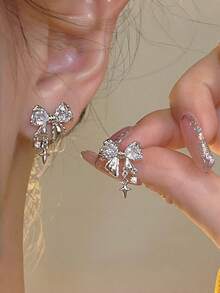 一对闪亮星空蝴蝶耳环，可爱百搭，优雅迷人，是送给妈妈、朋友、生日、派对、婚礼的绝佳礼物，合成宝石首饰，圣诞节饰品 - 彩色 - 查看 2