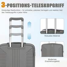 Set di 3 valigie girevoli in PP da 20"/24"/28" - Dimensioni con maniglie laterali, ganci per appendere e piedini di protezione - Serratura combinata integrata (Argento) - Argento + Polipropilene - Visualizzare 4
