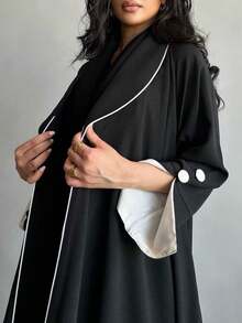 Áo choàng dài kiểu Trung Đông thanh lịch, kiểu dáng mở phía trước, hàng mới về, thời trang Ramadan. - màu đen - Xem 6