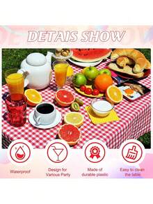 1/6pcs 137*274cm Red & White Plaid Disposable Plastic Tablecloth, Suitable For Picnic, Farm, Birthday, Wedding Rectangle Party Tablecloth, Tablecloth, Easter Tablecloth, Party, Party Supplies, Wedding, Tablecloth, Birthday, Party Decor, Birthday Decor, Table Cover - Multicolor - View 4