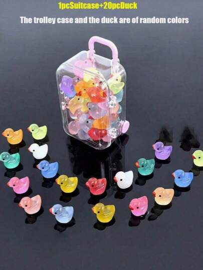 30/10/1 Pc Random Mixed Cute Cartoon Duck + 1Pc Random Color Suitcase, Glowing Mini Duck Decor, DIY Craft Accessories For Phone Case, Keychain, Resin DIY