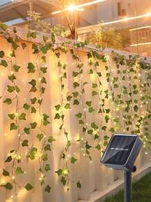 1pc 2M/6.56Ft, 5M/16.4Ft, 10M/32.8Ft Solar Power Green Leaves, Solar LED Artificial Ivy String Lights, Touch Control, Flashing Function, Solar Nickel Battery Powered, 400mAh Capacity, Detachable For Wedding Decor, Easy Installation, Suitable For Garden, Balcony, Fence, Tree, Wedding, Party, Restaurant Ambiance Decoration - Green - View 4