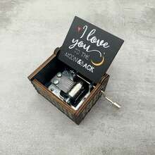 I Love You To The Moon And Back' Black Engraved Hand Crank Music Box - Black - View 6