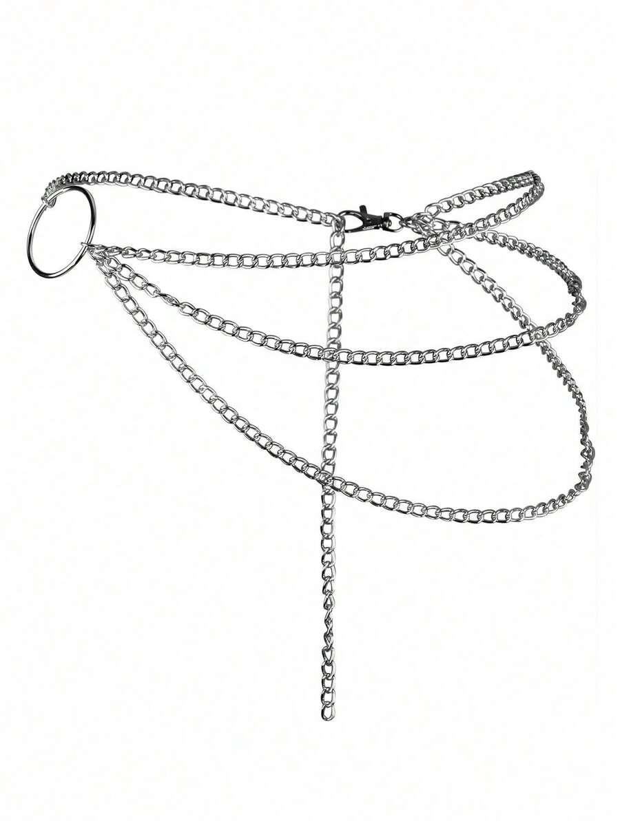 1 chiếc dây đeo eo 4 sợi màu bạc gợi cảm dành cho nữ, thích hợp để đeo hàng ngày với quần jeans và váy.