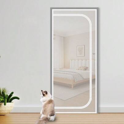 1pc Nano Material No-Drill Cat Proof Door Curtain, Modern Black & White Rectangular Zipper Design, Breathable Anti-Mosquito Net, Suitable For Bedroom, Living Room