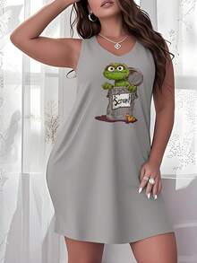 Womens Plus Size Oscar The Grouch Scram Nightdress, Cute Sleeveless Crew Neck Sleepwear Dress, Summer All-Season Beautiful Nightgown For Lady Girls Sleep Wear, Nice Gift For Lady - 灰色 - 查看 1