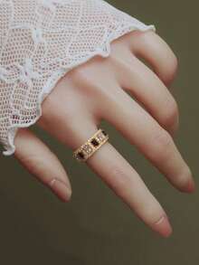 1枚时尚奢华复古高端几何立方氧化锆设计独特优雅铜戒指，适合婚礼、派对、聚会等场合。 - 金黃色 - 查看 3