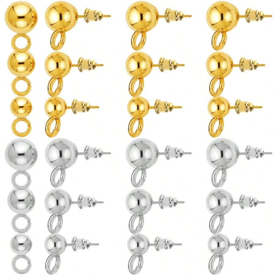 KMEOSCH 20件/套（10对耳环+10对耳钉背扣）串珠耳环带吊坠、圈形耳环、球形耳钉、安全耳钉背扣、DIY首饰制作材料