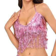 1pc Glitter Fringe Belly Dance Costume Set, Bohemian Vintage Style, Suitable For Festivals, Parties, Nightclubs, Beaches, Exotic Outfit Decor - Multicolor - View 27