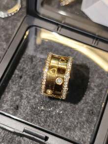 2 chiếc nhẫn thời trang bằng thép không gỉ mạ vàng 18K hình trái tim, trang sức kiểu vòng tay thanh lịch dành cho phụ nữ, thích hợp để đeo hàng ngày và làm quà tặng - Vàng - Xem 5