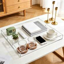 Clear Sturdy Acrylic Serving Tray, 18.9 X 18.9 Inch Clear Sturdy Acrylic Square Tray With Handles Spill Proof Square Decorative Tray For Coffee Table, Bathroom, Vanity - View 4
