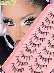 10对漫画风水润假睫毛，全透明DIY假睫毛，适合初学者日常使用 - 黑色 - 查看 2