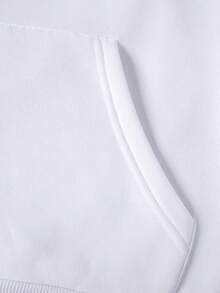 Heart & Letter Graphic Kangaroo Pocket Drawstring Hoodie - White - View 4
