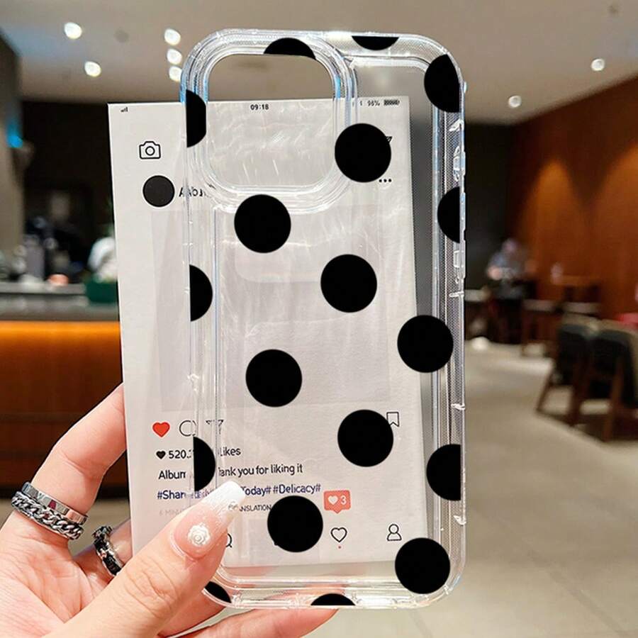 Ốp lưng điện thoại họa tiết chấm bi đen tối giản, thời trang, phù hợp với 17 Pro Max 17 Pro Air 16 15 14 Pro Max Plus 13 12 11 Pro Max XS XR X 7 8 Plus 16E, ốp bảo vệ dày dặn, trong suốt, chống sốc. - Chấm bi đen trong suốt - Xem 1