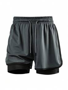 3PCS Solid Color Sports Shorts For Spring/Summer, Non-SlipDouble Layer Unisex Running/Outdoor Fitness Shorts,Lightweight Loose Casual Pants - Multicolor - View 9