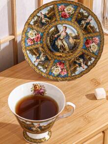 2pcs (1 Cup 1 Saucer) Ceramic Coffee Cup And Saucer Set, Suitable For Tea, Coffee, Milk, Juice, Weddings, Parties, Gifts, Birthdays - Multicolor - View 2